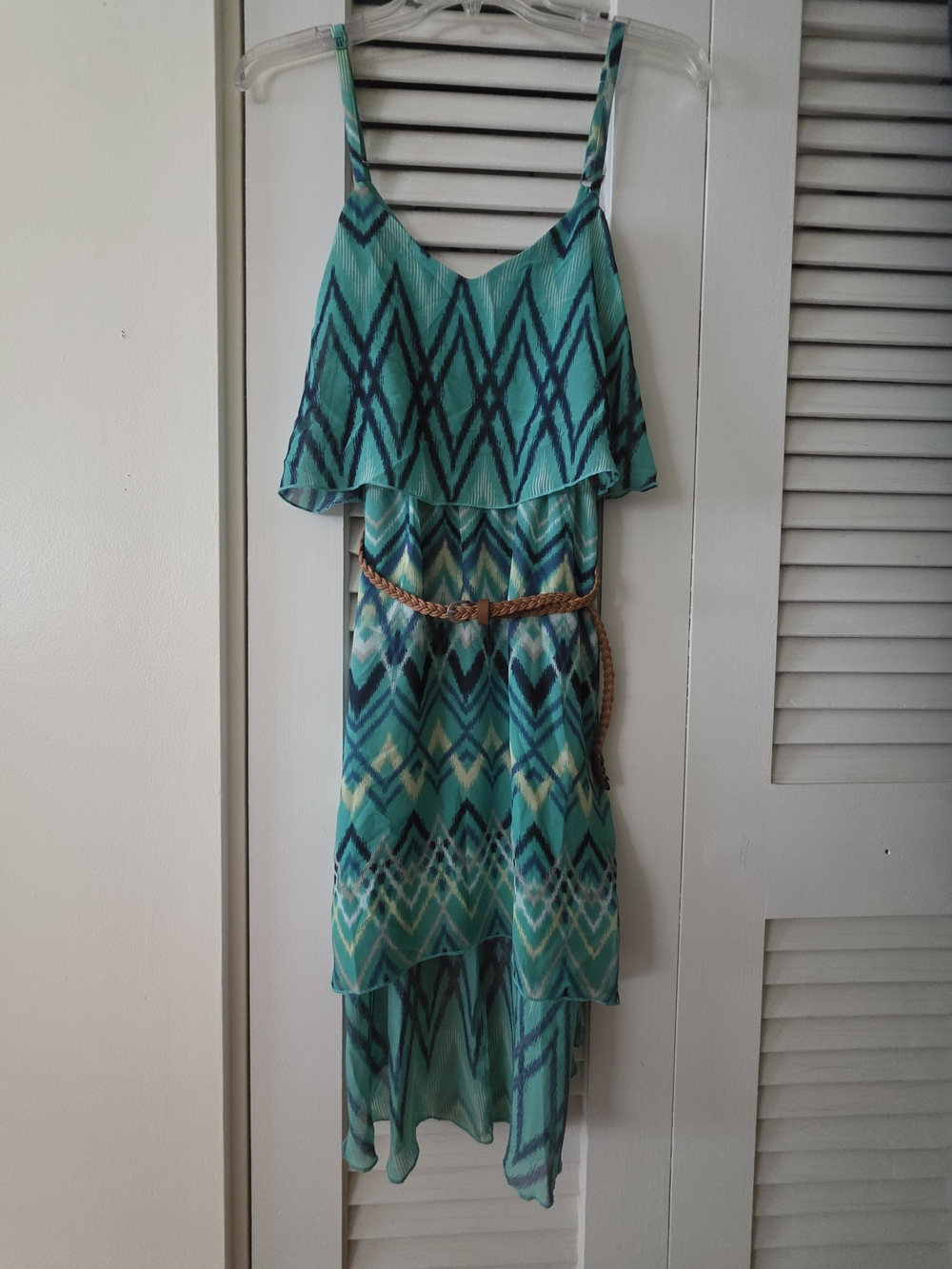 Women’s Teal Geometric High-Low Dress